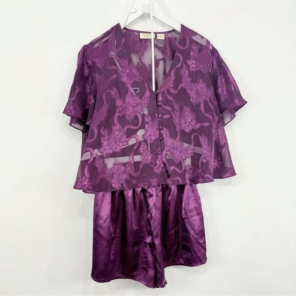 Victoria's Secret Vintage Gold Label Burgundy Two Piece Short Pajamas Set - Picture 1 of 14